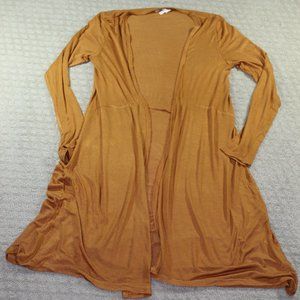 Ivoire Size Large Mustard Yellow Knee Length Stretchy Knit Cardigan